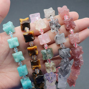 Perline sfuse in cristallo naturale di quarzo rosa, occhio di tigre e pietre multicolori, a forma di Merkaba e pentagramma, per la creazione di gioielli fai da te, Cina - Product Image 1