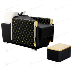 Fauteuil de lavage de luxe rétro pour salon de coiffure, station de lavage de cheveux en cuir PU avec cuvette en céramique, fauteuil de barbier - Product Image 2