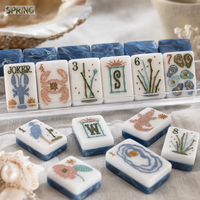 Tuiles de Mahjong en Acrylique Solide Thème Tropical Bord de Mer, Motifs Alligator, Coquillage et Bambou, pour Loisirs et Réunions à Domicile