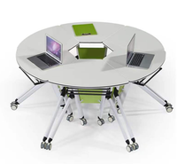 Table de formation pliable et empilable à plateau relevable avec bordure en mélamine, structure en acier et roulettes verrouillables pour bureau, salle de classe et formation
