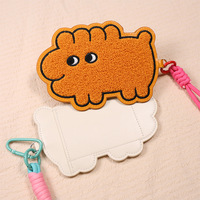 Porte-cartes pliable en cuir, style créatif simple, avec pendentif porte-clés, protège-passe, cordon brodé animal en chenille UV