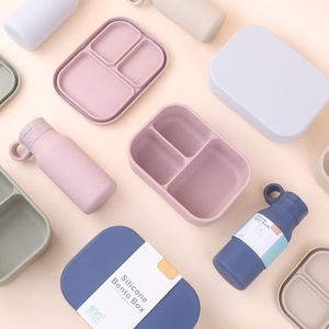 Eco Friendly 3 Compartment Divided Microwave Safe Bpa Free Silicone Bento <b>Lunch</b> <b>Box</b> Kids Set for School Student - Product Image 3