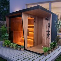 Sauna et douche combinés à cadre noir, pour 2-3 personnes, en cèdre rouge, pour jardin extérieur