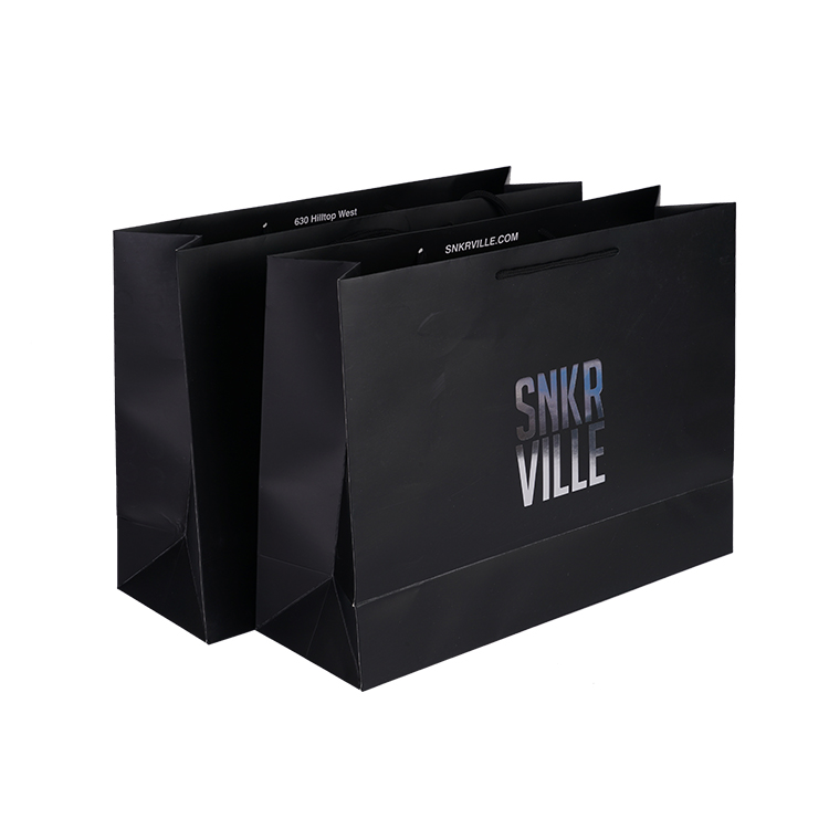 Hot shopping boutique paper bag mini clothes party black luxury gift custom logo paper bag with handle