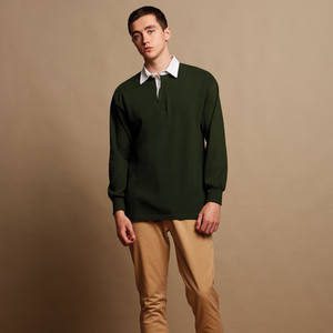 Camisa de Rugby para hombre, 100% algodón, 300gsm, con orificios laterales, puños de elastano con dobladillo de aguja doble, hombros grabados, Original - Product Image 3