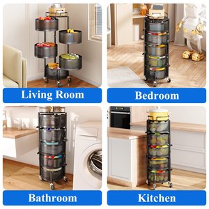 Hot Sale <strong>Kitchen</strong> Trolley Cart Storage <strong>Rack</strong> Shelf Multi-layer <strong>Vegetable</strong> Fruit Basket 360 Degree Rotating Baskets <strong>Rack</strong> With Wheels - Product Image 3