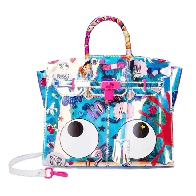 Стильная брендовая яркая Прозрачная женская сумка-тоут большого размера из ПВХ и ПУ 1831