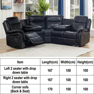 Modernes Sofa-Set Wohnzimmermöbel L-förmiges Ecksofa aus Kunstleder <span class=keywords><strong>mit</strong></span> Multifunktionalem Klapptisch & Getränkehaltern - Product Image 3
