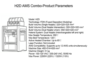 เครื่องพิมพ์ 3 มิติ H2C H2D H2S เลเซอร์แบบเต็มรูปแบบ FDM หัวพิมพ์คู่ พร้อมฟังก์ชันตรวจจับการขาดไฟฟ้าและฟื้นฟูข้อมูล เครื่องพิมพ์ 3 มิติ H2C AMS H2C เลเซอร์ Fu - Product Image 4