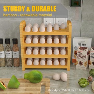 Wooden Egg Rack Stackable Multi Layer With Handle For <b>Kitchen</b> Fridge Countertop Storage Organizer Rectangle Shape - Product Image 3