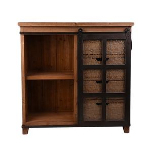 Armoire en bois de style ferme européenne antique pour salon, avec 4 tiroirs et porte coulissante de grange - Couleur marron - Product Image 2