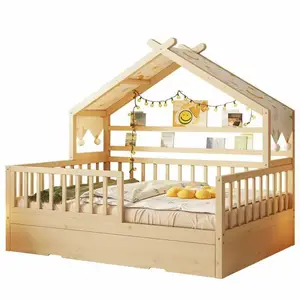 天然木床框架房屋造型不同设计的现代儿童床