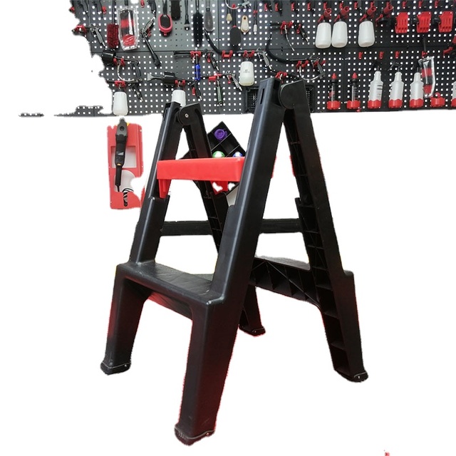 Multi-functional Car Detailing Non-slip Stool Folding Two-step Plastic Ladder Stool Red  Yellow Gray 200kg Load Capacity