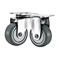 Roulettes pivotantes en acier inoxydable léger de 1,5 à 2 pouces avec frein, roue en TPR pour chaise, canapé et mobilier de bureau