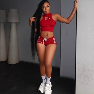 Viviblook Z329ST05 Outfit Streetwear Women Spicy Girl Sexy <b>Slim</b> Fit <b>Vest</b> Crop Top Sweatshirt Shorts Sports Two Piece Set - Product Image 5