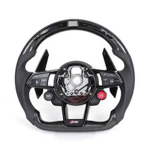 Volant en cuir semi-perforé et fibre de carbone avec LED pour <span class=keywords><strong>Audi</strong></span> A3 A4 A5 A6 C6 C7 C8 B8 B9 RS3 RS5 RS7 S3 S4 S5 Q3 Q5 Q8 - Product Image 1