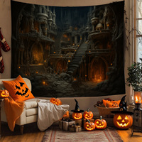 Tapisserie murale néon premium Halloween Forêt Noire Lumineuse Citrouille Brillante pour Chambre, Salon et Décoration Murale Intérieure