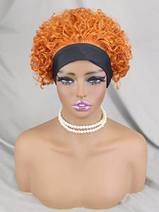 Bouncy <span class=keywords><strong>Curly</strong></span> Short Machine Made Perruques Cheveux Naturels Écharpe Perruques Sans Colle Remy Cheveux Humains Gingembre Bandeau Perruques pour les Femmes Noires - Product Image 5