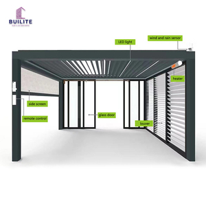 Pavillon bioclimatique extérieur en aluminium <span class=keywords><strong>Builit</strong></span> BLT-150 avec toit à lames motorisées rétractables et porte coulissante en verre pour jardin et balcon - Product Image 5