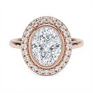 Anillo de Compromiso Glamuroso con Diamante de Corte Ovalado Chapado en Oro de 18K y 14K, con Halo de Diamantes Redondos y Banda Micro Pavé, Anillo Nupcial para Mujer - Product Image 1