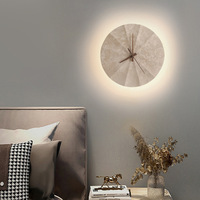 Lampu Dinding Jam Modern Kreatif Grosir Online, Wabi-sabi Bulat Kuning Travertine untuk Ruang Tamu Kamar Tidur