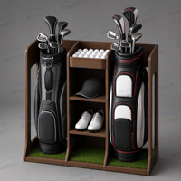 Support de présentation moderne à 1 niveau pour sacs de golf en acier au carbone de qualité professionnelle, avec plusieurs fentes, finition thermolaquée, pour la vente en gros