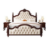 Tempat Tidur Kayu Solid Gaya Vintage Prancis Bernuansa Mewah, Desain Retro Amerika, Kamar Tidur Utama Ganda, Dilengkapi Penyimpanan, Cocok untuk Pernikahan
