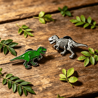 2 Model Bros Dinosaurus Tyrannosaurus dari Logam Paduan dengan Enamel, Pin Hewan untuk Ransel, Topi, Pakaian Denim, Dekorasi, Perhiasan Fashion, Hadiah