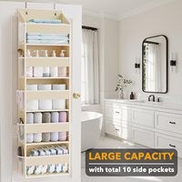Organisateur pliable en plastique à suspendre derrière la porte, 5 niveaux avec poches en filet, beige, rangement pour derrière les portes ou les murs