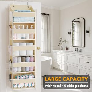 Organisateur suspendu au-dessus de la porte, 5 couches avec poches en filet, beige, rangement suspendu pour derrière les portes ou les murs - Product Image 3