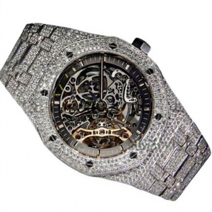 Montre en acier inoxydable avec diamant moissanite blanc, cadran noir, étanche 10 bars, bracelet à fermoir, cadeau pour homme, usage quotidien - Product Image 1