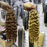 FH 14-26 pouces 100g Extensions de cheveux humains bouclés à la française avec nœuds miracle pour crochet, mèches de cheveux humains pour tressage au crochet, effet plume, sans trame