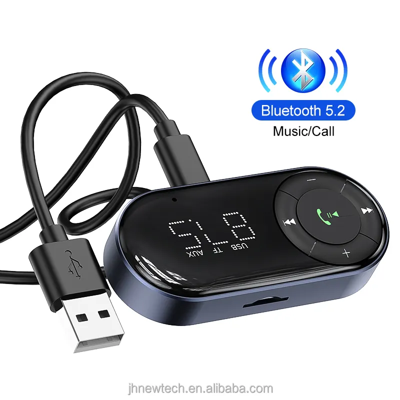 Factory Metal Car FM Transmitter SD Card Music BT5.0 Aux Adapter Dongle Handsfree Call Car Receiver Aux With Bluetooth