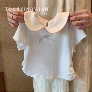 Tongxingyuan Girls Summer Two Piece Set Cotton Striped Shorts White T Shirt Kids Outfit - Product Image 2