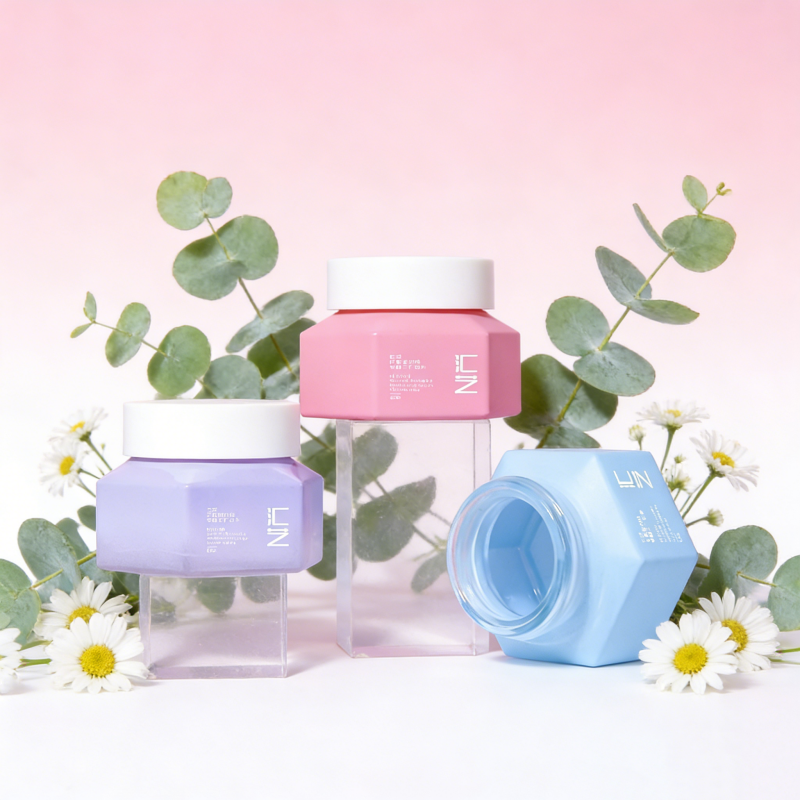 Custom Color Empty Cream Packaging 30ml 1oz Unique Hexagonal Shape White Cover Glass Cream Jar Skin Care Eye Cream Container