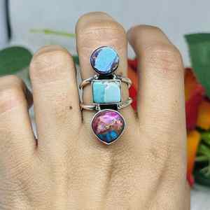 แหวนพลอยเทอร์ควอยส์สีเงินสเตอร์ลิงทำด้วยมือแหวนของขวัญแต่งงานหรือปาร์ตี้สีธรรมชาติ925 - Product Image 2