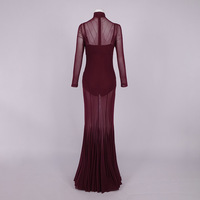 Nouvelle Robe Longue Élégante Bordeaux Unie à Manches Longues et Design Transparent, Coupe Classique, Idéale pour Soirées, Banquets et Bals de Promo