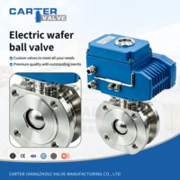Válvula de bola eléctrica tipo wafer de acero inoxidable 304 CF8, tipo wafer eléctrico de encendido/apagado, de paso completo delgado, con sello de PTFE, para agua y HVAC, PN16 IP65 ANSI