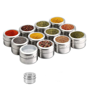Newest Kitchenware Magnetic Spice Tins Containers Sets Stainless Steel Spice Jar Canister Pot Metal Magnet Set Box