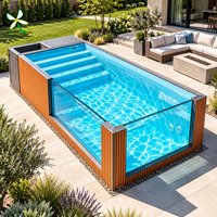 Piscine hors sol en fibre de verre de luxe avec fenêtre de visualisation en acrylique, revêtement WPC, jacuzzi extérieur de 6 m pour jardin