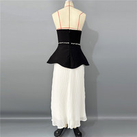 Robe longue plissée en mousseline de soie pour femme, sexy, sans bretelles, brodée de perles, avec patchwork de diamants, pour soirée, cocktail ou fête