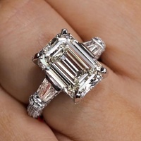 Anillo de Compromiso con Diamante Cultivado en Laboratorio CVD/HPHT, Corte Esmeralda de 0.5-3CT, Tres Piedras con Banda Pavé, Certificado IGI, Oro Blanco Sólido de 14K/18K