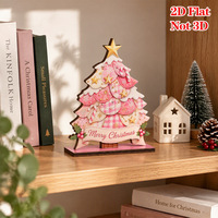 Décoration de Noël en bois rose à carreaux en forme de sapin pour la maison, ambiance festive