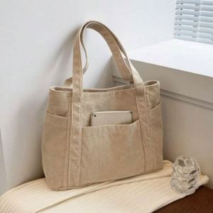 Sacs fourre-tout en velours côtelé grande capacité, personnalisables, pour femmes, sacs à bandoulière durables avec fermeture éclair, plusieurs poches, pour le shopping, été, automne - Product Image 5