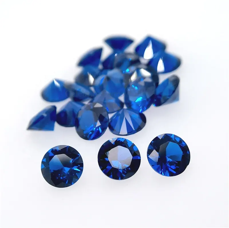 Gema redonda pulida, gemas de espinela azul sintéticas sueltas de corte brillante