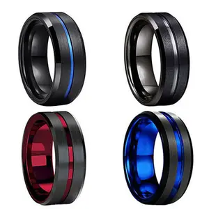 Обручальные кольца, ювелирные изделия, полированное двухцветное кольцо 8 мм черного и синего цвета для мужчин и женщин, кольца из вольфрамовой стали для мужчин и женщин, обручальные кольца