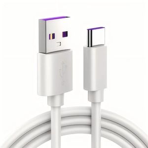 Câble de charge rapide Type-C 5A blanc pour ordinateur, téléphone portable, appareil photo - Matériau PVC écologique - Product Image 1