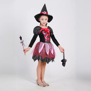 Disfraz de bruja para niños, vestido con sombrero y varita para niñas de 8 a 13 años, traje de actuación de cosplay para Halloween - Product Image 1
