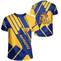 T-shirt d'été avec drapeau national de la Barbade, imprimé intégral, respirant, en polyester, décontracté, pour le sport et la gym, en polyester et élasthanne, impression personnalisée