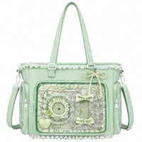 Kit d'accessoires DIY pour sac bandoulière Ita - Fenêtre transparente, design en dentelle Y2K Kawaii, fermeture éclair, étanche pour épingles/badges
